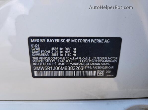 3MW5R1J06M8B82263 2021 BMW 3 SERIES White Vista de la etiqueta del VIN