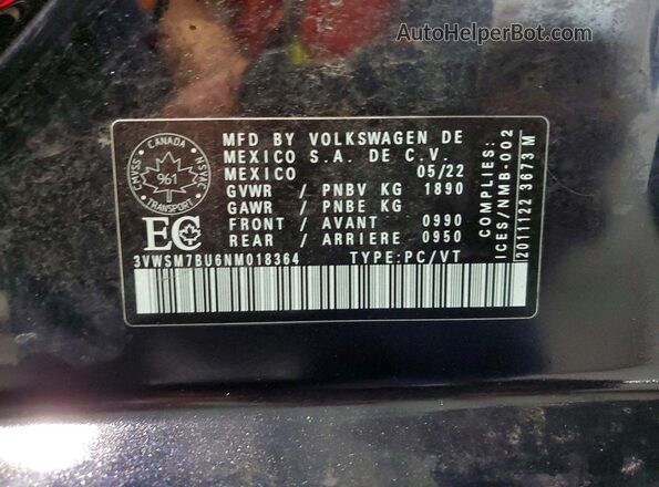 3VWSM7BU6NM018364 2022 VOLKSWAGEN JETTA Charcoal 360 interior view