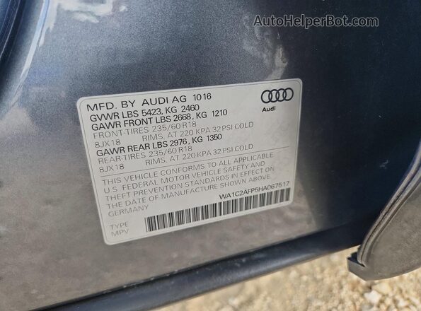WA1C2AFP5HA067517 2017 AUDI Q5 Gray Vista interior de 360 grados