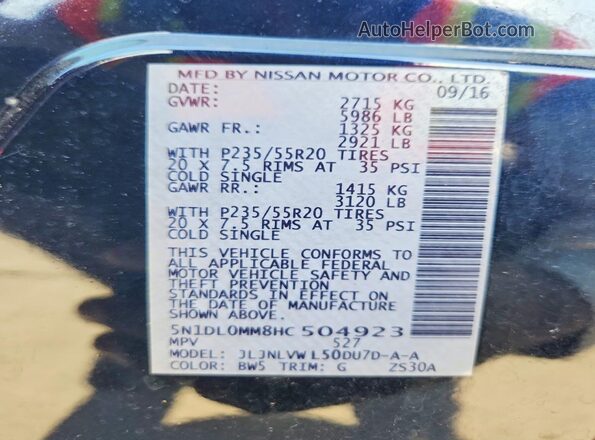 5N1DL0MM8HC504923 2017 INFINITI QX60 Blue Սալոնի 360 աստիճան տեսք