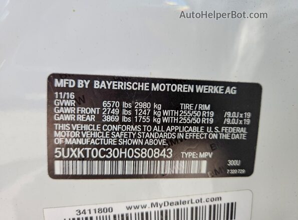 5UXKT0C30H0S80843 2017 BMW X5 White 360 interior view