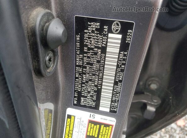 4T1B11HK5JU128340 2018 TOYOTA CAMRY Gray VIN կոդի պիտակի տեսք