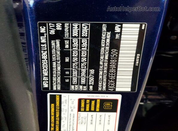 4JGDF6EE8HA981509 2017 MERCEDES-BENZ GLS-CLASS Blue Vista interior de 360 grados