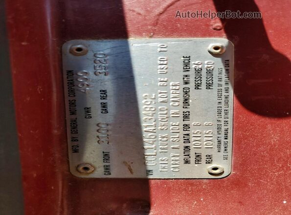 CCL146A134892 1976 CHEVROLET C10 Белый Вид наклейки с VIN-кодом