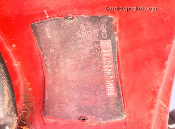GHN5UH426129G 1977 MG MGB Красный Вид наклейки с VIN-кодом