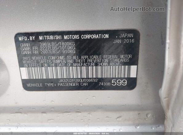 JA32U2FU0GU006692 2016 MITSUBISHI LANCER Gray Вид підкапотного простору