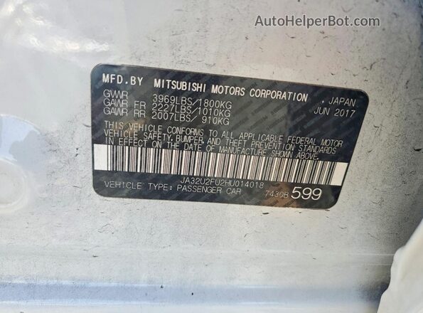 JA32U2FU2HU014018 2017 MITSUBISHI LANCER White Engine compartment view