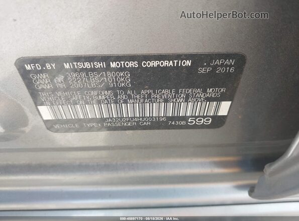 JA32U2FU4HU003196 2017 MITSUBISHI LANCER Gray Вид підкапотного простору