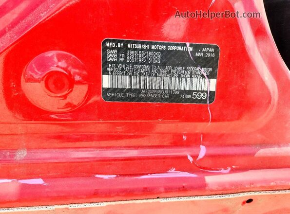 JA32U2FU5GU011399 2016 MITSUBISHI LANCER Red Widok naklejki z numerem VIN