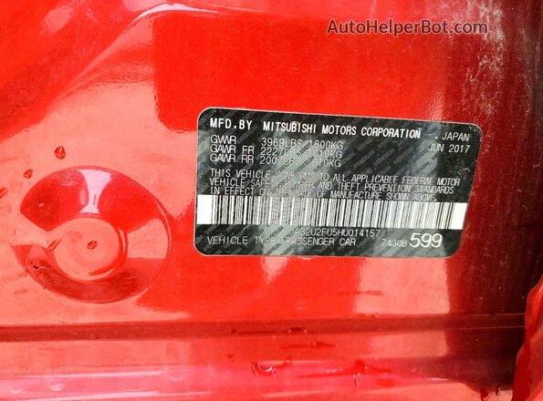 JA32U2FU5HU014157 2017 MITSUBISHI LANCER Red ძრავის განყოფილების ხედი