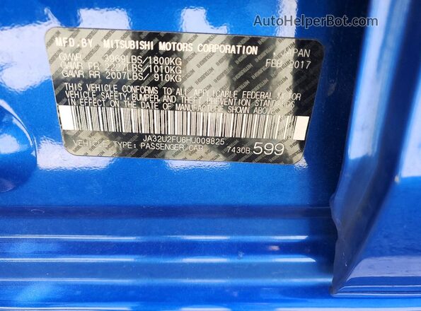 JA32U2FU6HU009825 2017 MITSUBISHI LANCER Blue Engine compartment view