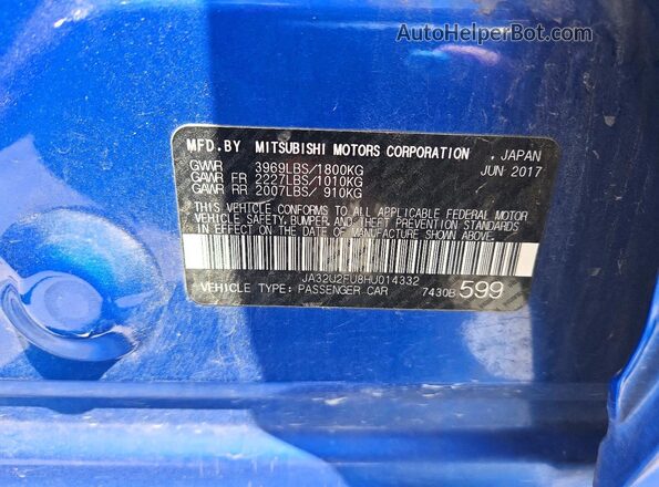 JA32U2FU8HU014332 2017 MITSUBISHI LANCER Blue Vista del compartimento del motor