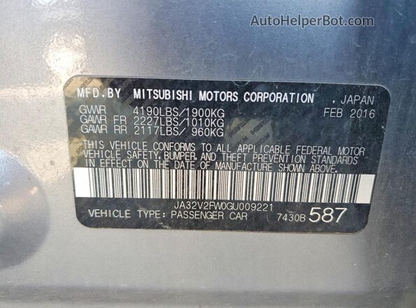 JA32V2FW0GU009221 2016 MITSUBISHI LANCER Blue VIN sticker view