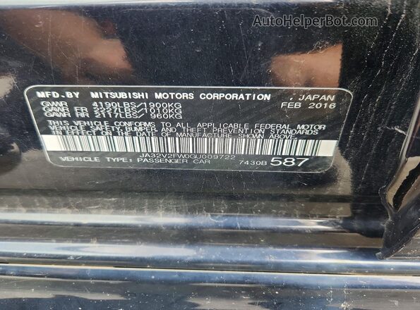 JA32V2FW0GU009722 2016 MITSUBISHI LANCER Black ძრავის განყოფილების ხედი
