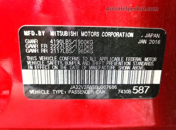 JA32V2FW1GU007686 2016 MITSUBISHI LANCER Red VIN կոդի պիտակի տեսք