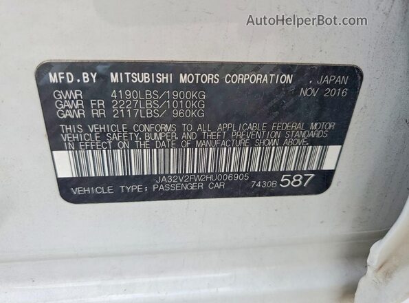 JA32V2FW2HU006905 2017 MITSUBISHI LANCER White Vista del compartimento del motor