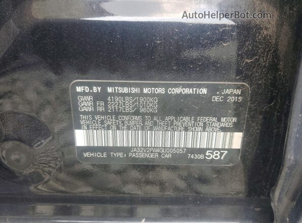 JA32V2FW4GU005057 2016 MITSUBISHI LANCER Black Вид підкапотного простору