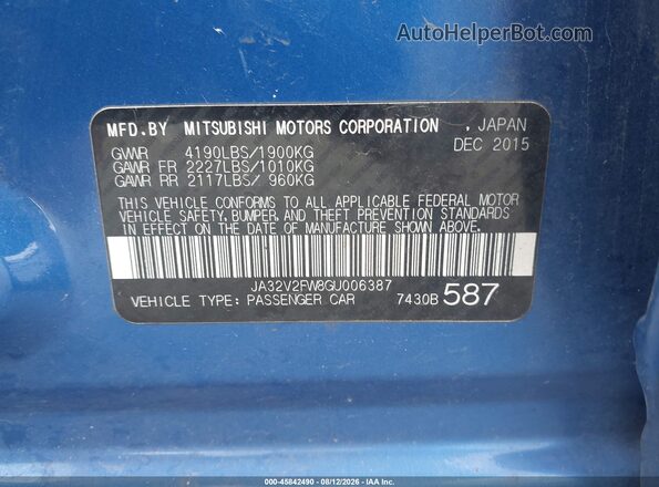 JA32V2FW8GU006387 2016 MITSUBISHI LANCER Blue Շարժիչի բաժամունքի տեսք