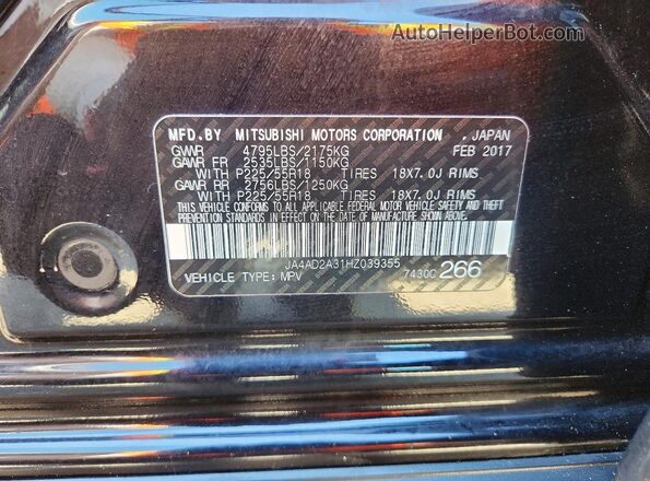 JA4AD2A31HZ039355 2017 MITSUBISHI OUTLANDER Черный Вид наклейки с VIN-кодом