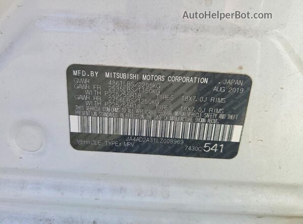 JA4AD2A31LZ008969 2020 MITSUBISHI OUTLANDER White Widok komory silnika
