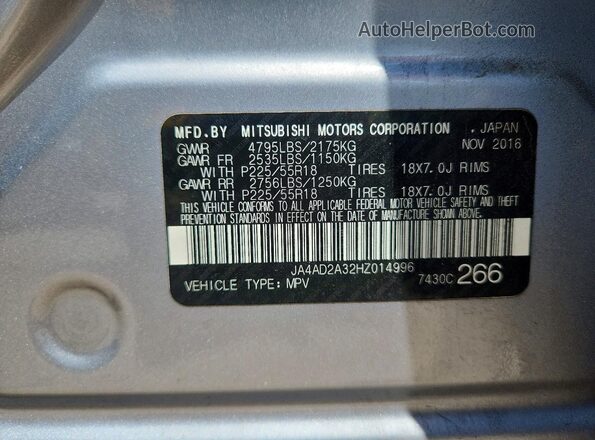 JA4AD2A32HZ014996 2017 MITSUBISHI OUTLANDER Silver Widok naklejki z numerem VIN