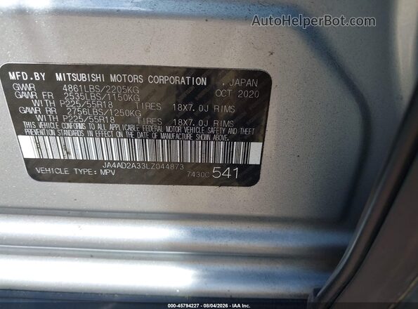 JA4AD2A33LZ044873 2020 MITSUBISHI OUTLANDER Silver Вид підкапотного простору