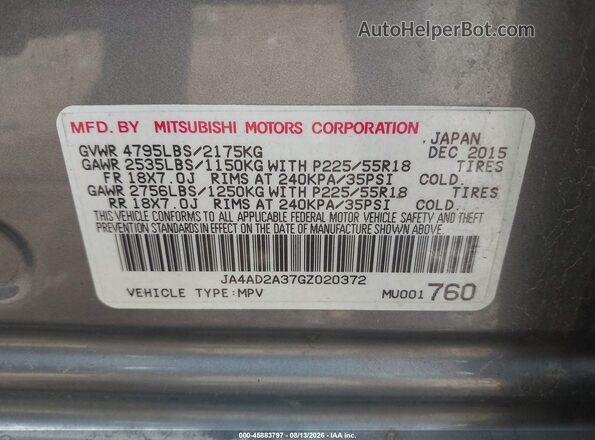 JA4AD2A37GZ020372 2016 MITSUBISHI OUTLANDER Gray Շարժիչի բաժամունքի տեսք