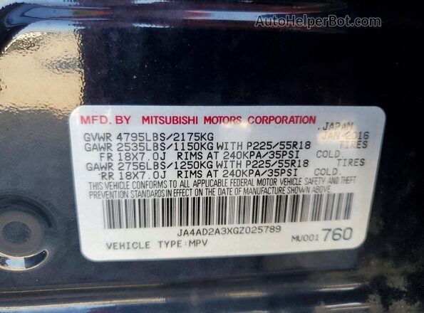 JA4AD2A3XGZ025789 2016 MITSUBISHI OUTLANDER Black Widok naklejki z numerem VIN