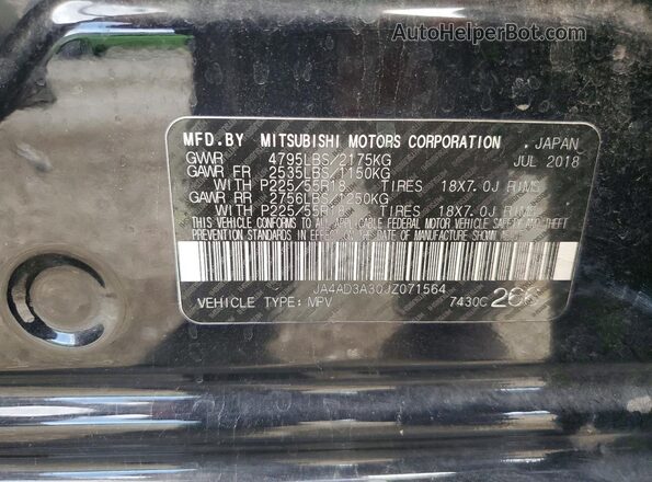 JA4AD3A30JZ071564 2018 MITSUBISHI OUTLANDER Black VIN კოდის სტიკერის ხედი