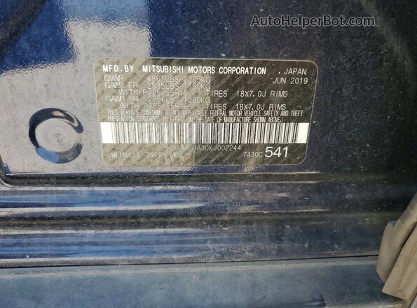 JA4AD3A30KJ002244 2019 MITSUBISHI OUTLANDER Blue Вид підкапотного простору