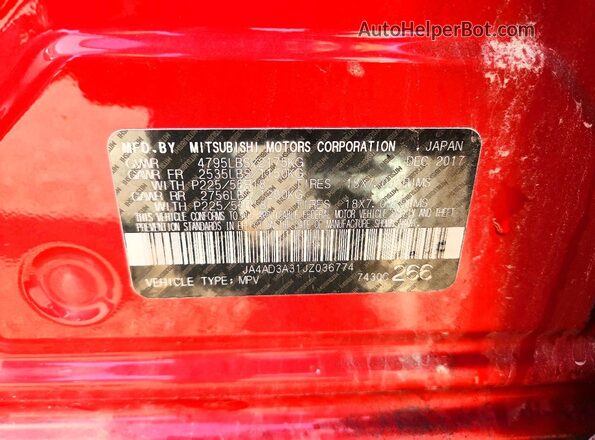 JA4AD3A31JZ036774 2018 MITSUBISHI OUTLANDER Red Widok komory silnika