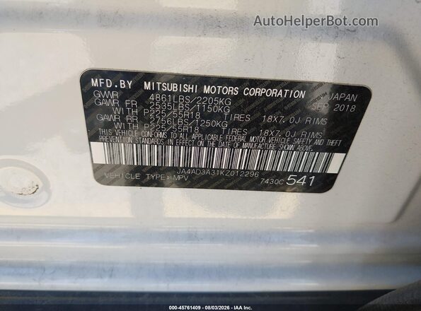JA4AD3A31KZ012296 2019 MITSUBISHI OUTLANDER White Вид підкапотного простору