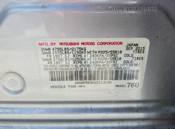 JA4AD3A32GZ013156 2016 MITSUBISHI OUTLANDER Silver ძრავის განყოფილების ხედი