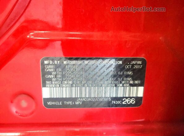 JA4AD3A32JZ023015 2018 MITSUBISHI OUTLANDER Красный Панорамный вид салона 360°