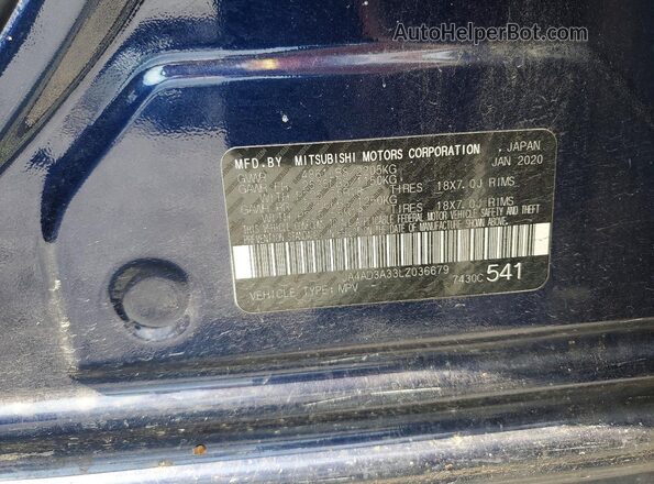 JA4AD3A33LZ036679 2020 MITSUBISHI OUTLANDER Blue VIN კოდის სტიკერის ხედი