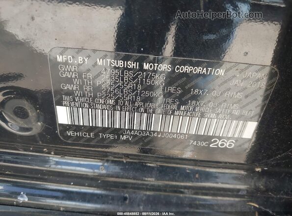 JA4AD3A34JJ004061 2018 MITSUBISHI OUTLANDER Black Engine compartment view