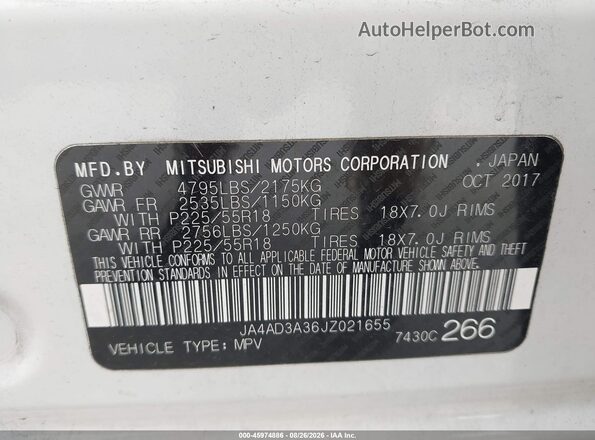 JA4AD3A36JZ021655 2018 MITSUBISHI OUTLANDER White Engine compartment view