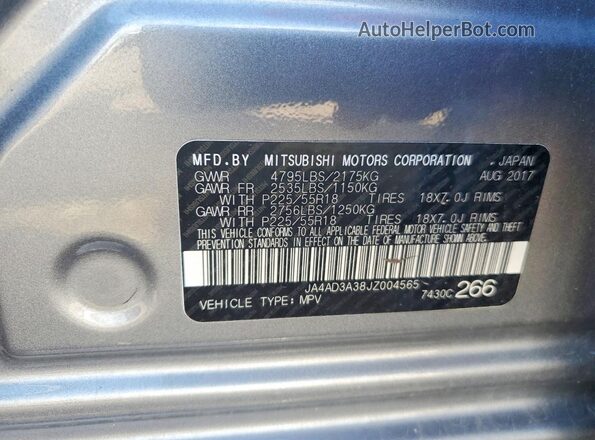 JA4AD3A38JZ004565 2018 MITSUBISHI OUTLANDER Gray Vista interior de 360 grados