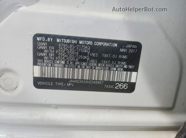 JA4AD3A3XHZ048867 2017 MITSUBISHI OUTLANDER White Вид підкапотного простору