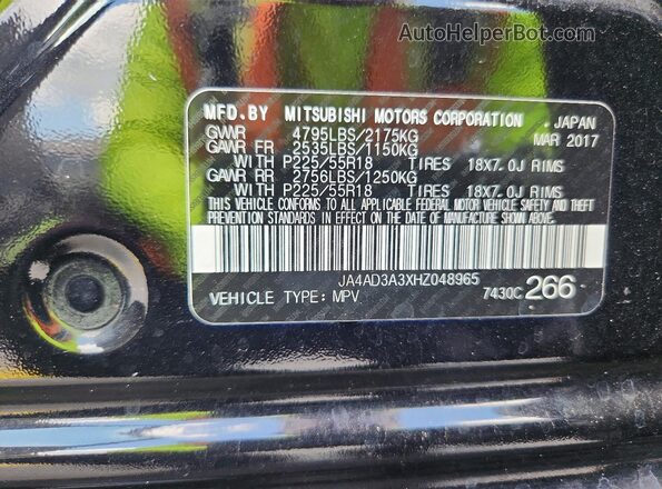 JA4AD3A3XHZ048965 2017 MITSUBISHI OUTLANDER Black Вид наклейки з VIN-кодом