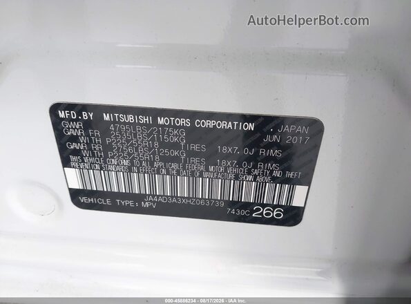 JA4AD3A3XHZ063739 2017 MITSUBISHI OUTLANDER White Engine compartment view