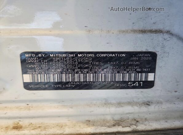 JA4AD3A3XLZ030779 2020 MITSUBISHI OUTLANDER White Շարժիչի բաժամունքի տեսք
