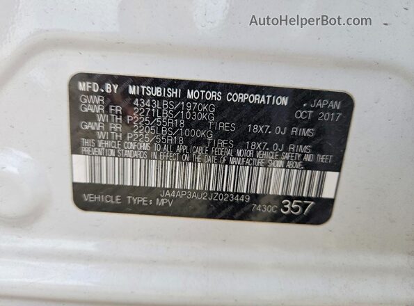 JA4AP3AU2JZ023449 2018 MITSUBISHI OUTLANDER White Vista del compartimento del motor