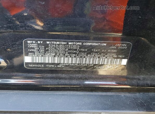 JA4AP3AU4LU025106 2020 MITSUBISHI OUTLANDER Black Vista de la etiqueta del VIN