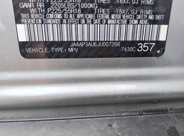 JA4AP3AU6JU007266 2018 MITSUBISHI OUTLANDER Silver VIN կոդի պիտակի տեսք