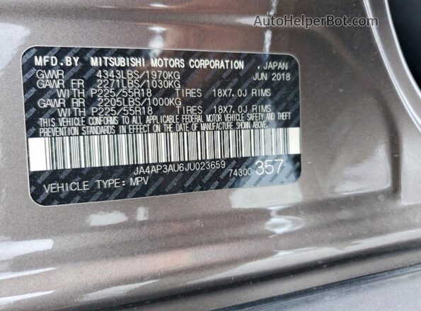 JA4AP3AU6JU023659 2018 MITSUBISHI OUTLANDER Tan Widok naklejki z numerem VIN
