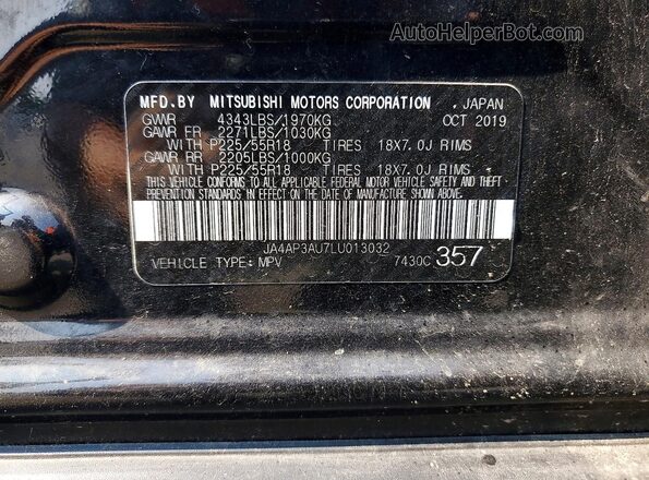 JA4AP3AU7LU013032 2020 MITSUBISHI OUTLANDER Black VIN კოდის სტიკერის ხედი