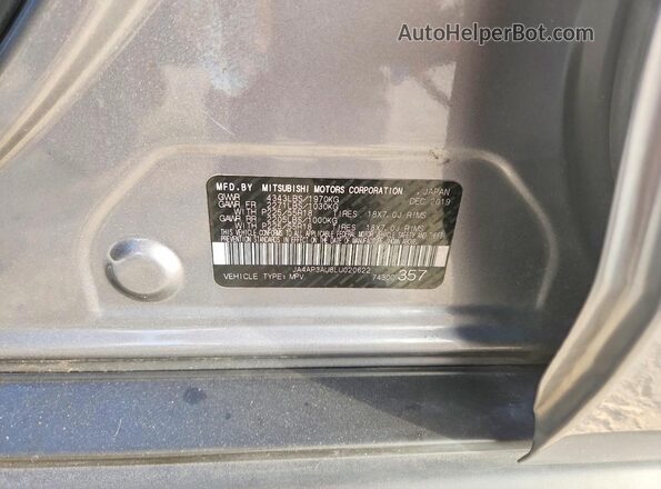 JA4AP3AU8LU020622 2020 MITSUBISHI OUTLANDER Gray Widok naklejki z numerem VIN