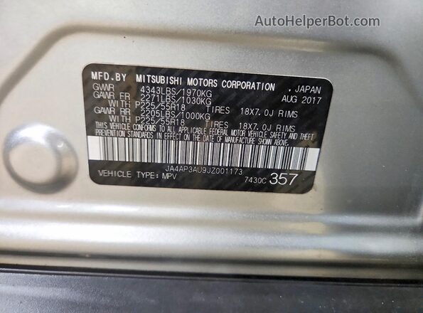 JA4AP3AU9JZ001173 2018 MITSUBISHI OUTLANDER Silver 