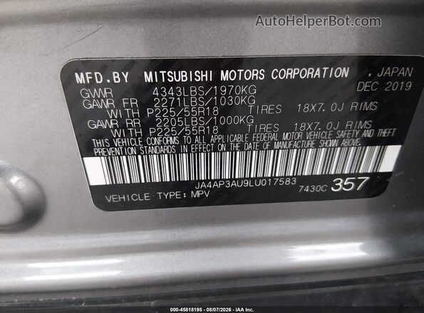 JA4AP3AU9LU017583 2020 MITSUBISHI OUTLANDER SPORT Gray Widok komory silnika